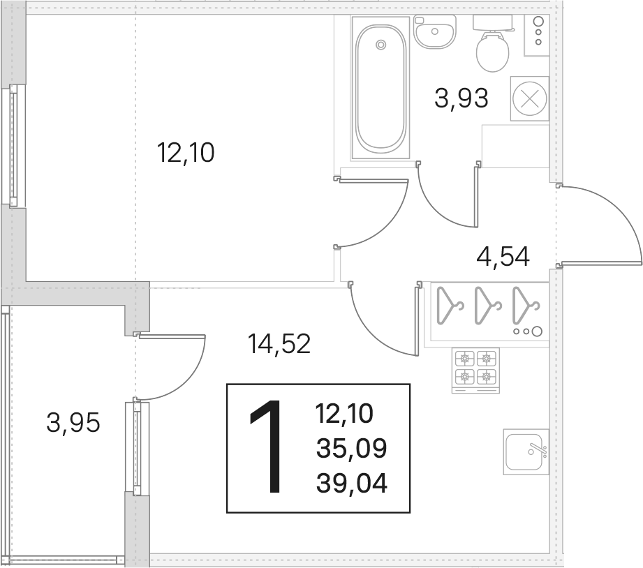 1-комнатная квартира 35.09 м², 4/4 эт., ЖК «Любоград в Стрельне»